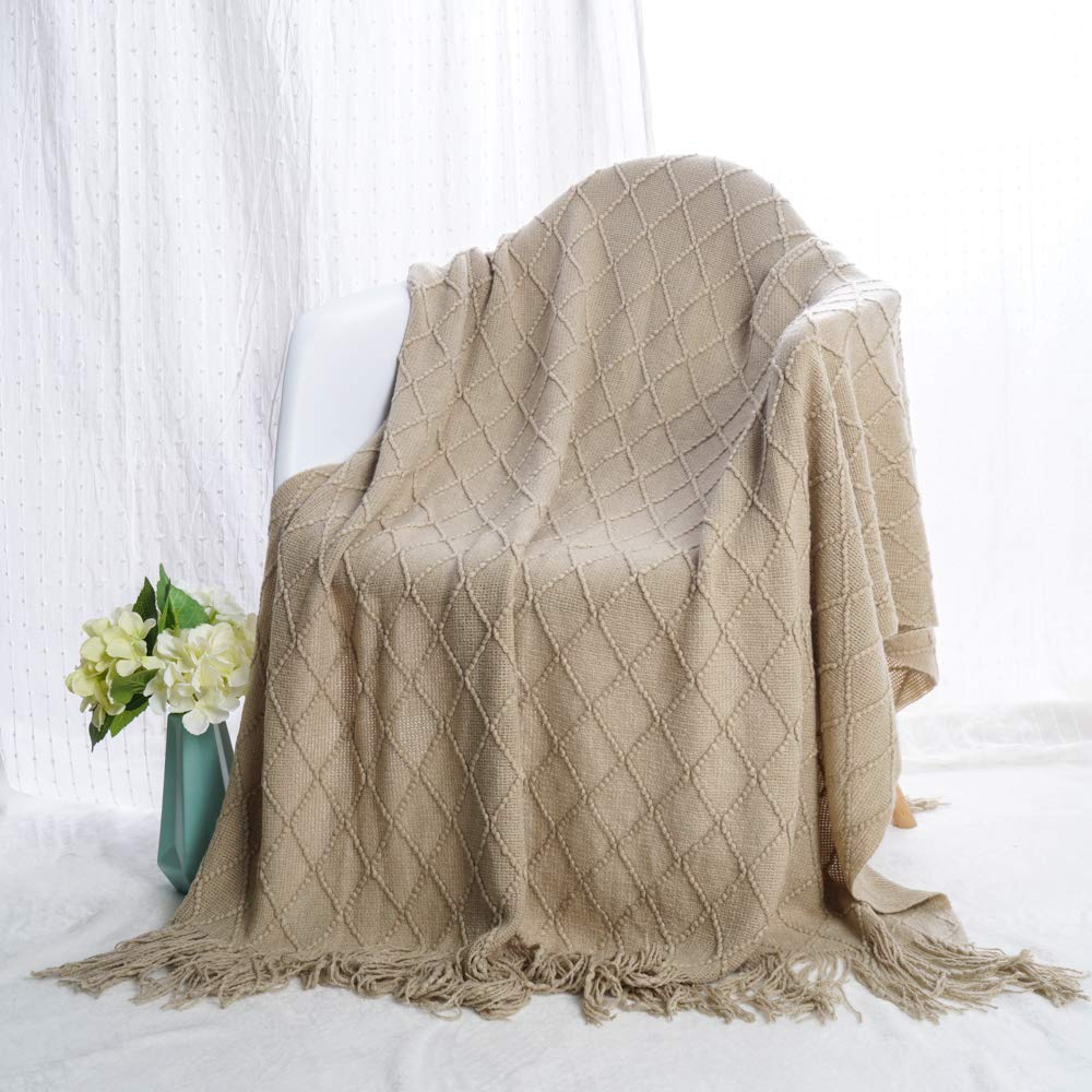 BATTILO HOME Soft Throw Blanket Warm & Knitted Blankets with Decorative Fringe Lightweight for Bed or Sofa Decorative, 52" x 80"