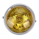 Suuonee Retro Motorcycle Front Headlight Round Modified Fit for CG125 GN125 Electroplated Yellow Lens Alloy Shell Enhanced Visibility