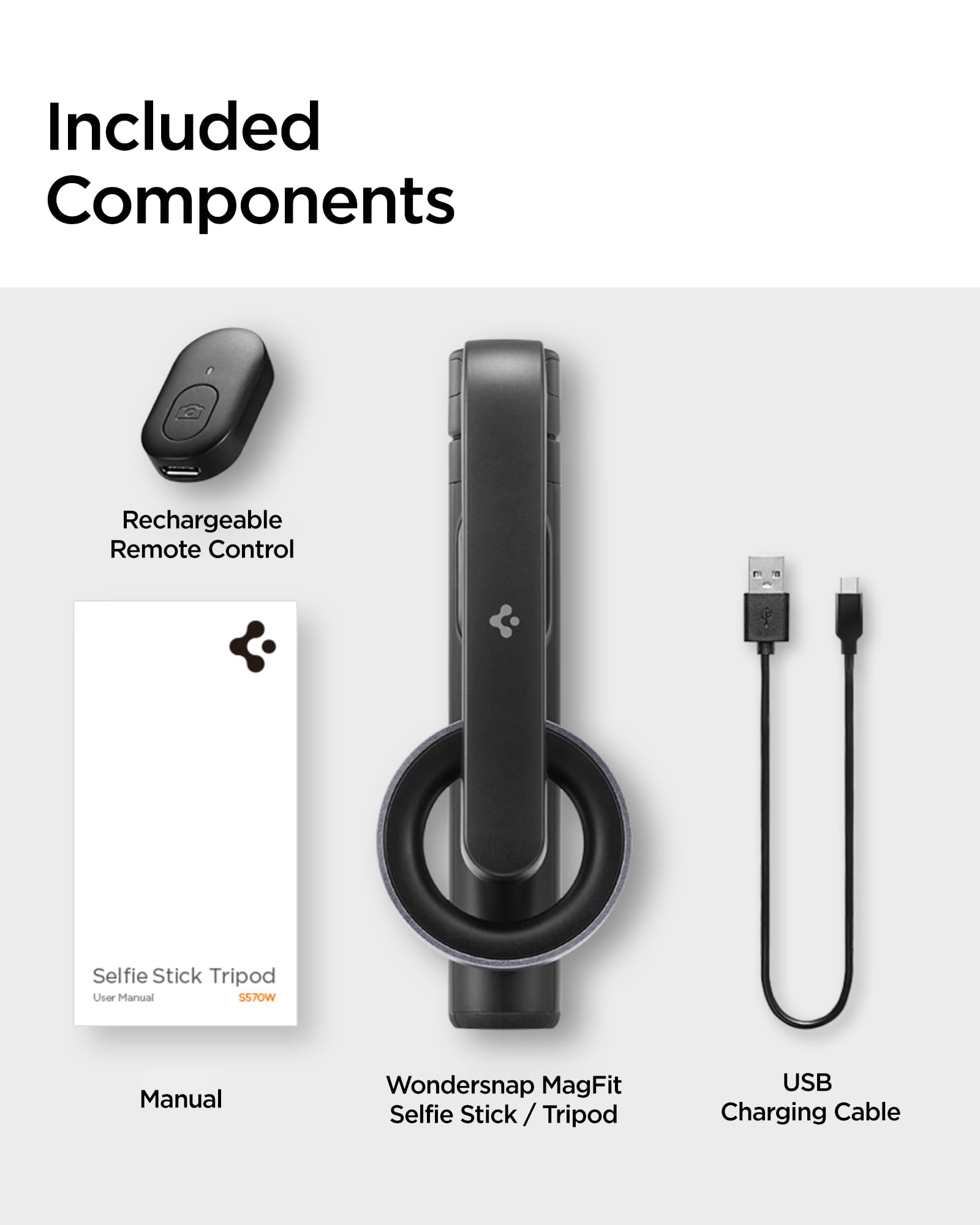 Spigen Treppiede Smartphone Bastone Selfie Compatibile con MagSafe Wondersnap MagFit S570W, Selfie Stick Bluetooth con Telecomando per iPhone, Galaxy, Pixel, Xiaomi, GoPro etc - Nero