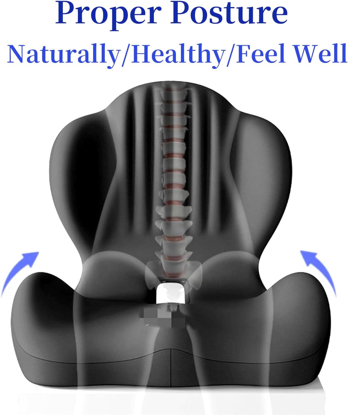 Ergonomic Memory Foam Seat Cushion with Lumbar Support, Office Chair and Car Seat Cushion for Back Pain Relief, Pressure Reducing Comfort Pad, for Parents and Friend,Black