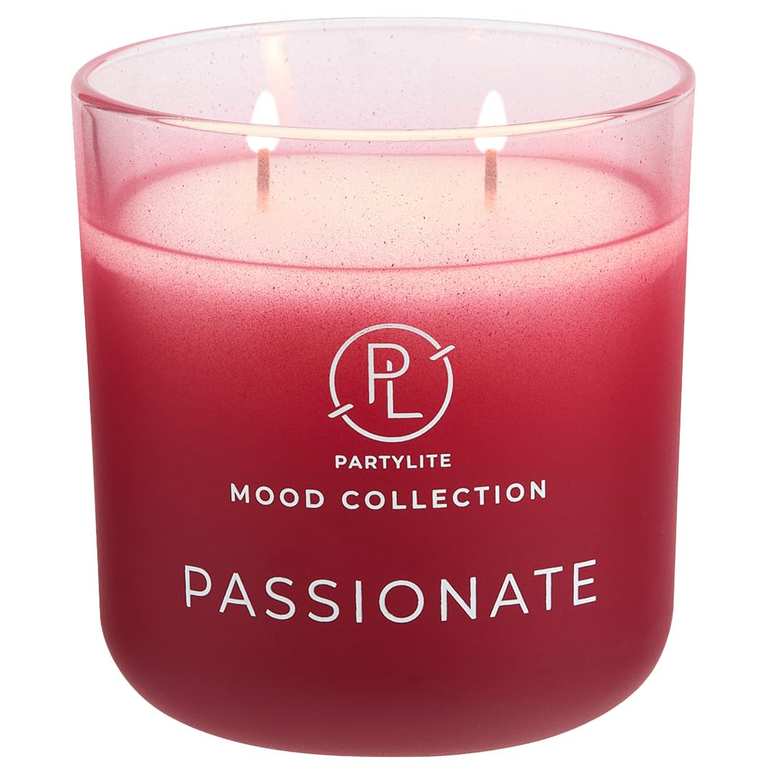 PartyLite Passionate Ombre Duftkerze im Glas, 2-Docht-Mood Collection, Meyer-Zitrone, Freesie und Zedernholzduft, 24–48 Stunden Brenndauer, romantische und luxuriöse Atmosphäre