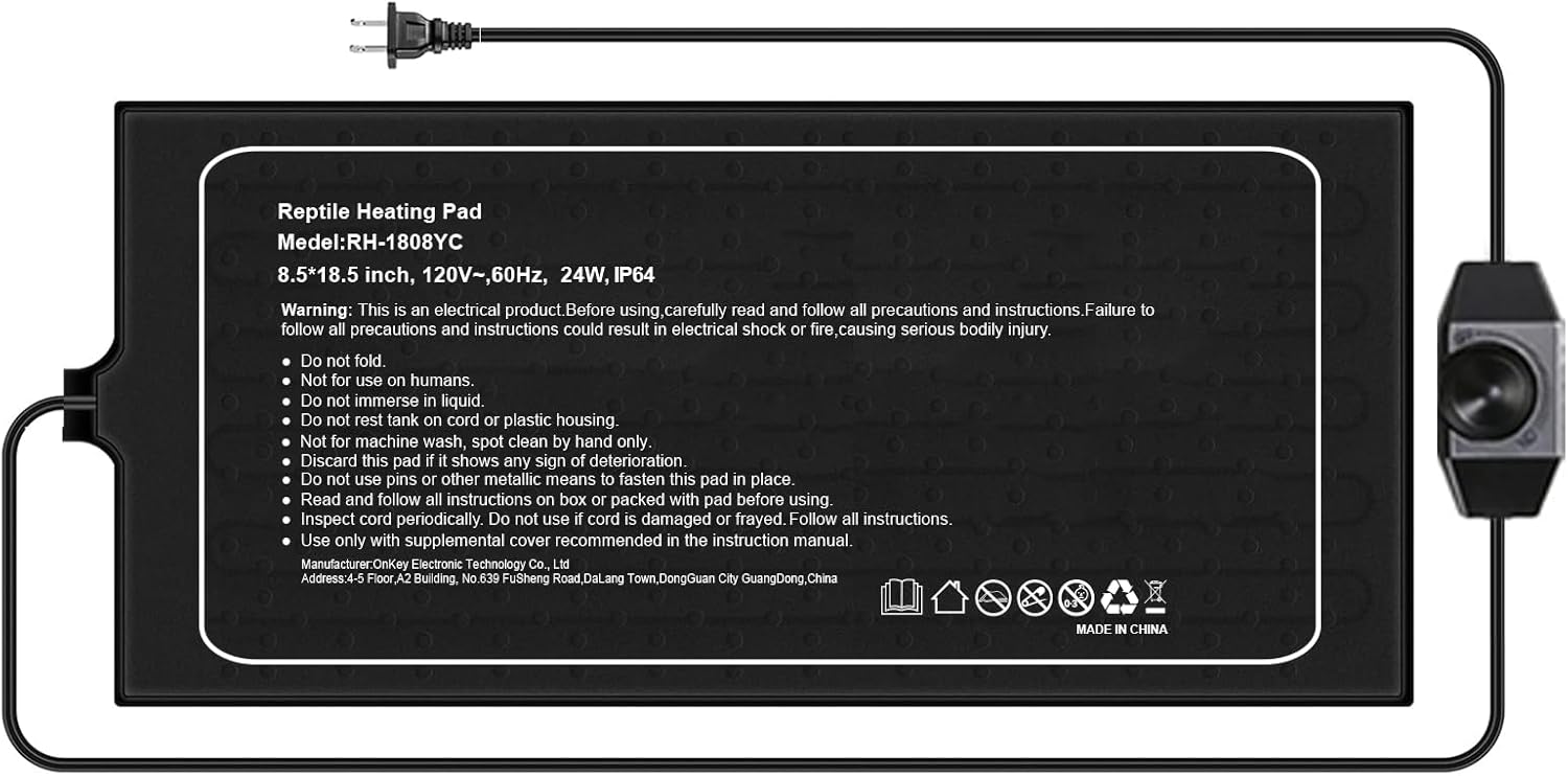 Reptile Heat Pad, 18x8 Inches, Adjustable Temperature Control, 24W, for 50-60 Gallon Tanks (L, with Adjust Knob)