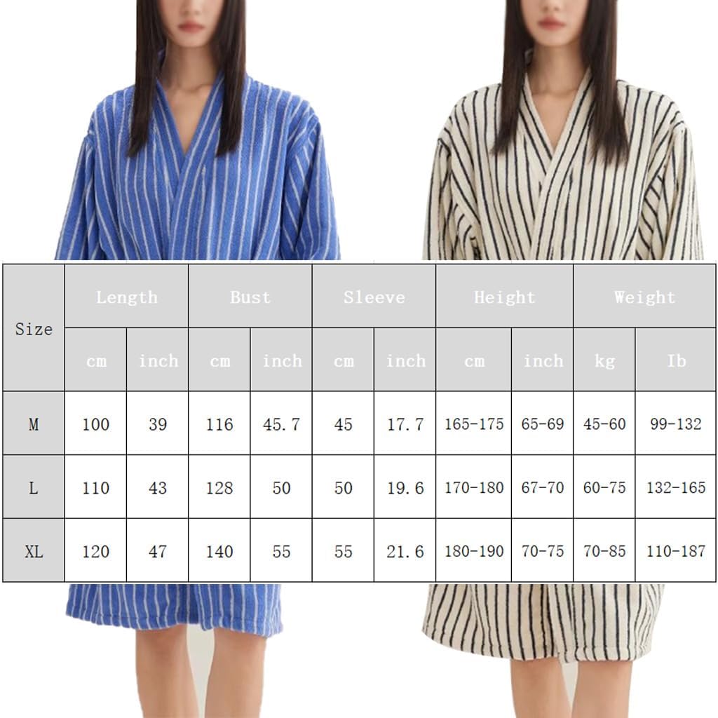 Cotton Terry Stripe Bathrobe For Women And Men,Luxury Kimono Soft Terry Cloth Robe,Comfortable Loungewear Nightwear