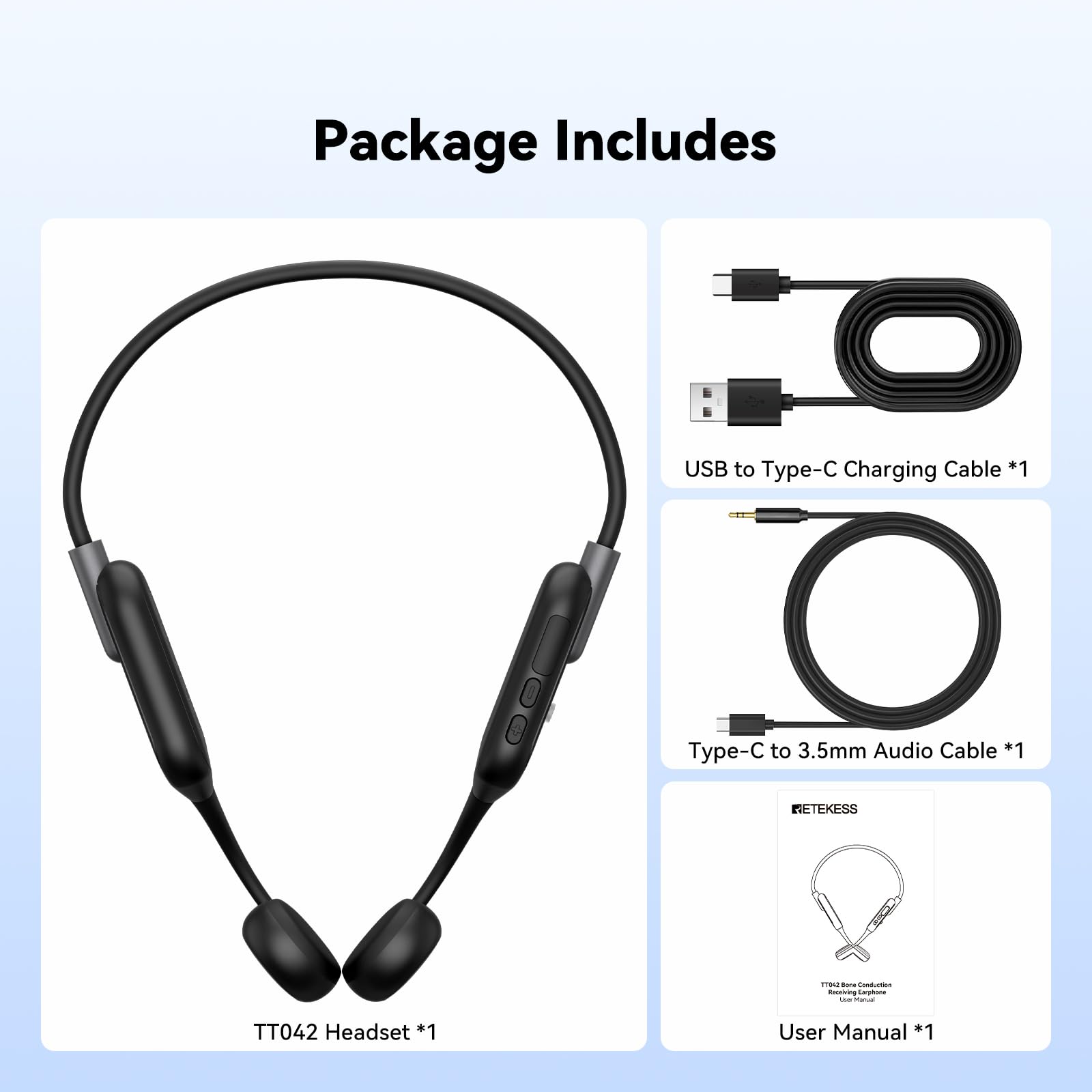 Retekess TT042 Cuffie a Conduzione Ossea, Amplificatore Sonoro, Design non Intrauricolare, Qualità del Suono Nitida, Bassa Distorsione, Compatibile con T130, T130S, T130P, T130U, TT116, TT125