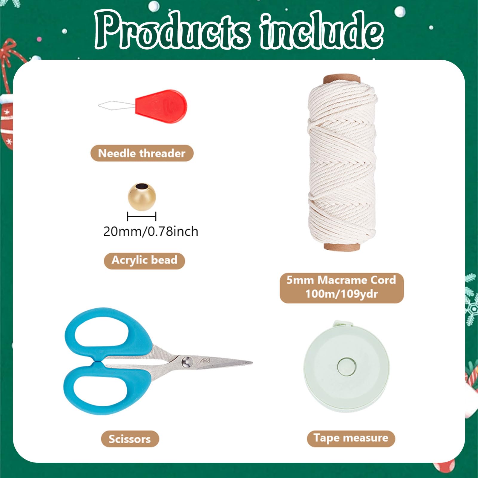 ORIGACH Kit completo de macramé para colgar en la pared del árbol de Navidad, kit completo de macramé tejido hecho a mano para principiantes y adultos con instrucciones paso a paso para el hogar,