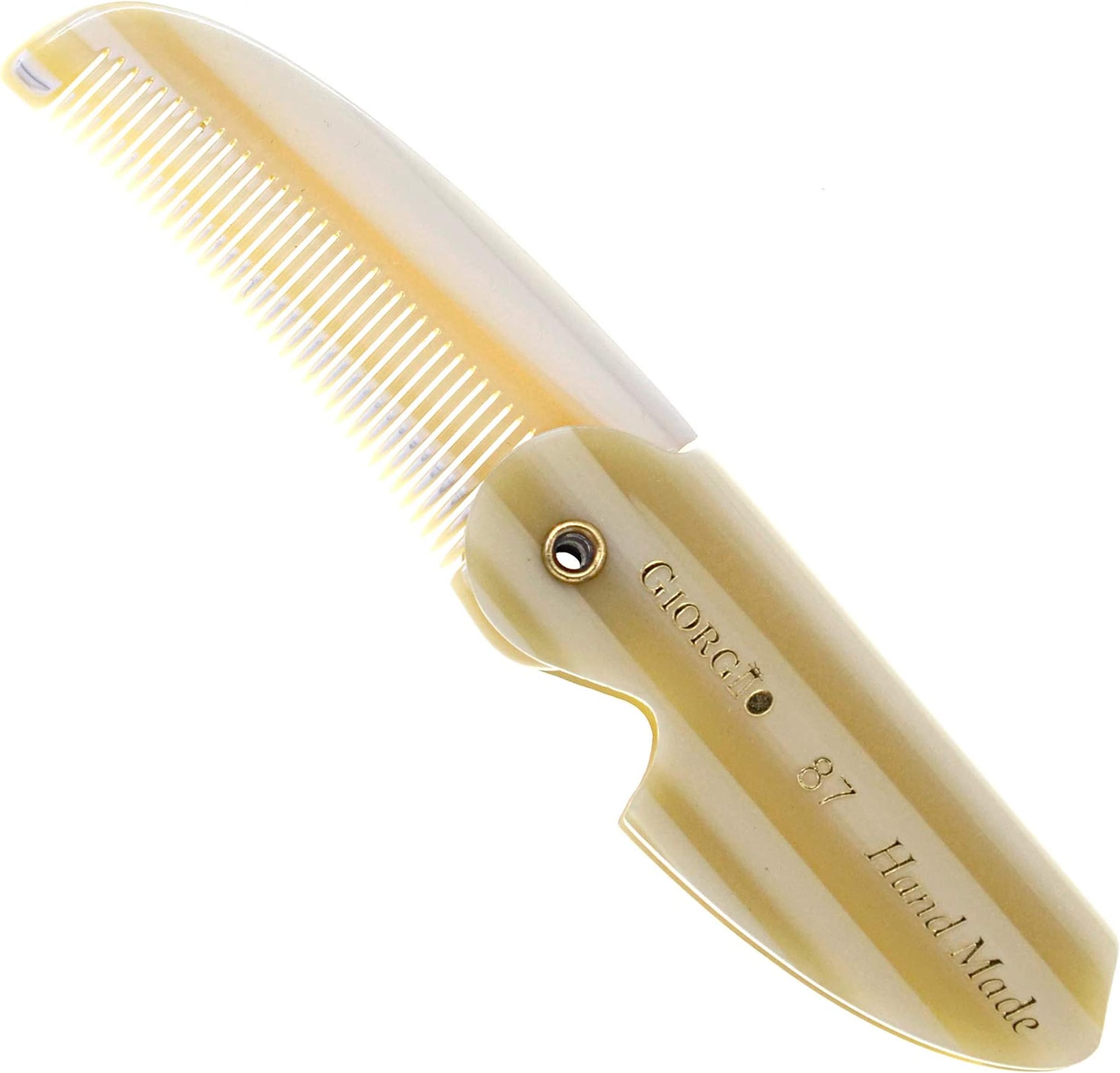 Giorgio G87 Folding Mustache and Beard Comb, Small Pocket Comb for Men Everyday Grooming and Hair Care. Handmade, Saw-cut and Hand Polished Styling Men's Folding Combs. Ivory 4.5 Inch