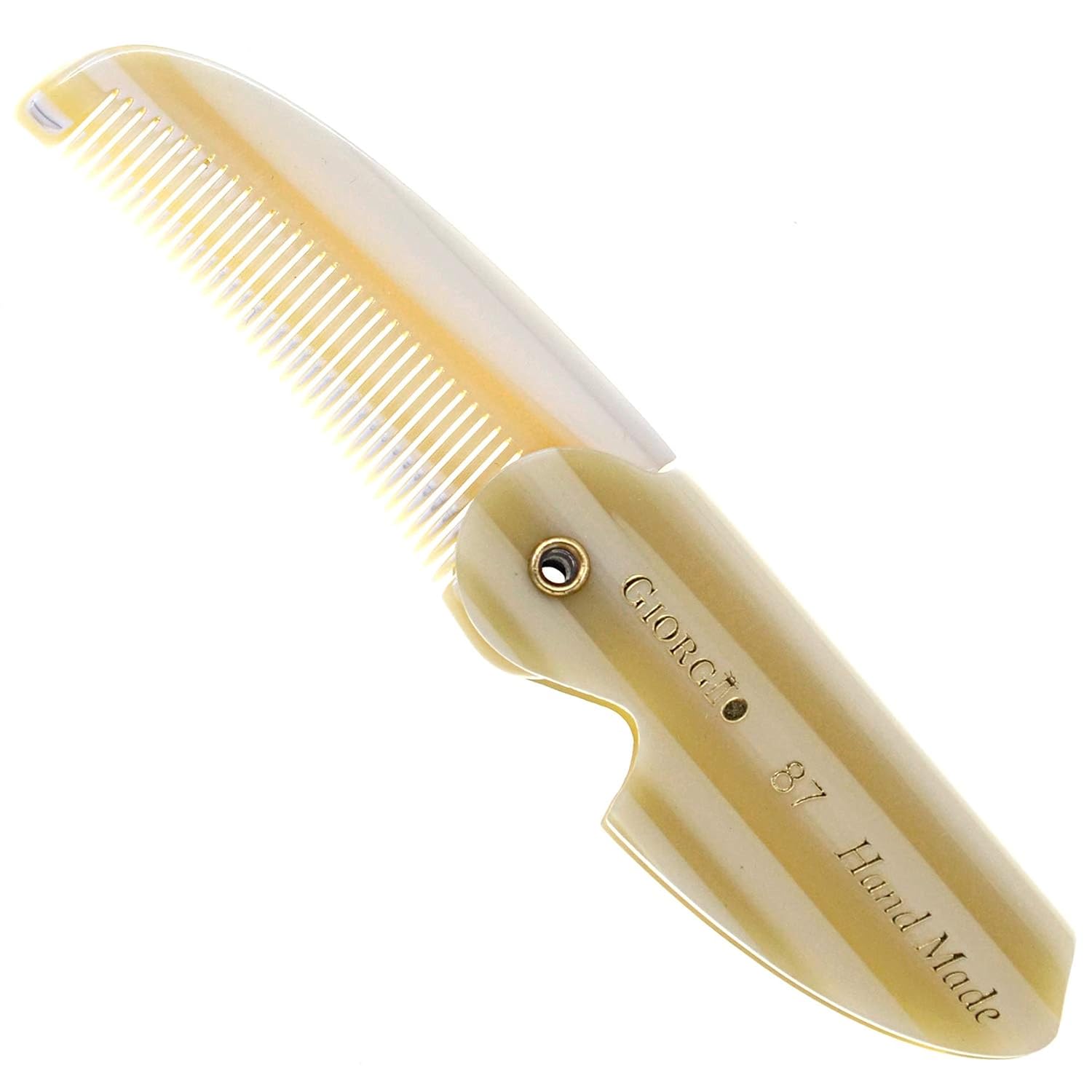 Giorgio G87 Folding Mustache and Beard Comb, Small Pocket Comb for Men Everyday Grooming and Hair Care. Handmade, Saw-cut and Hand Polished Styling Men’s Folding Combs. Ivory 4.5 Inch