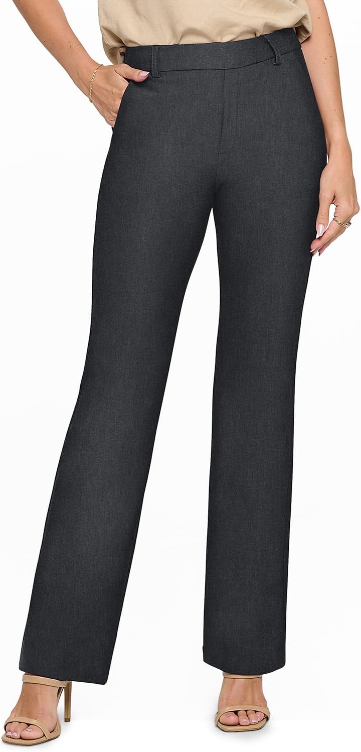 ICONOFLASH Women’s Stretch Ponte Dress Pants - Straight Leg Pull-On Mid Rise Casual Trousers Work Pants Small-XXXL