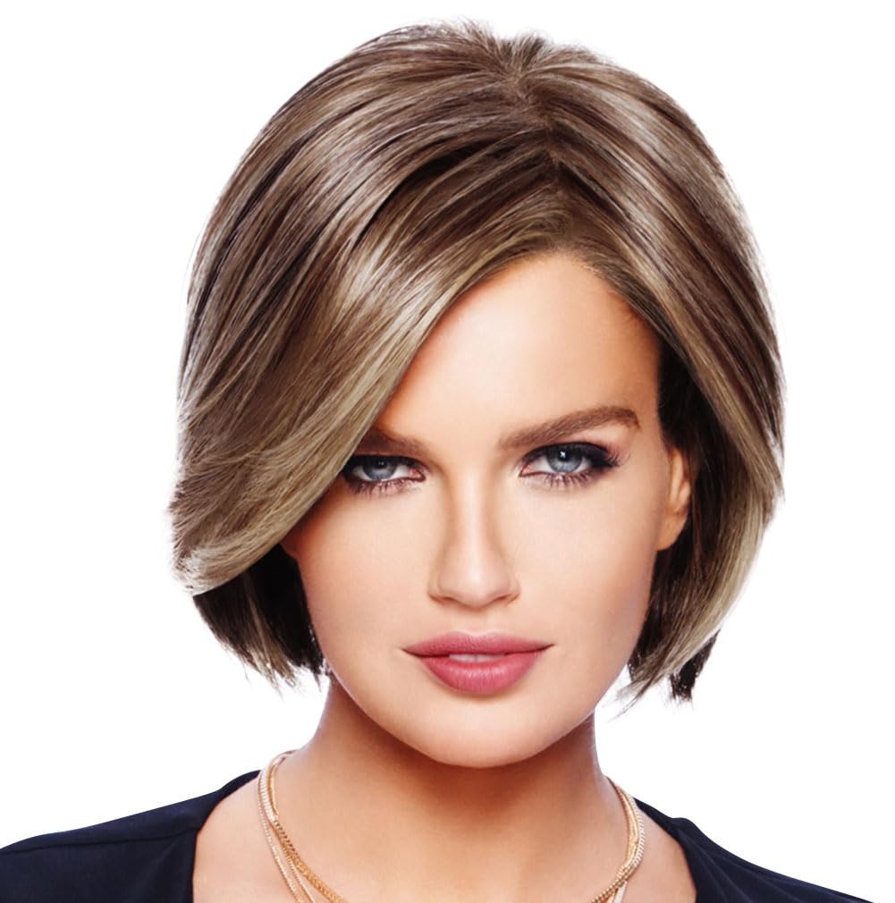 Raquel Welch Straight Up With A Twist Face Framing Textured Bob Wig by Hairuwear, Average Cap, SS4/10 Shaded Iced Java