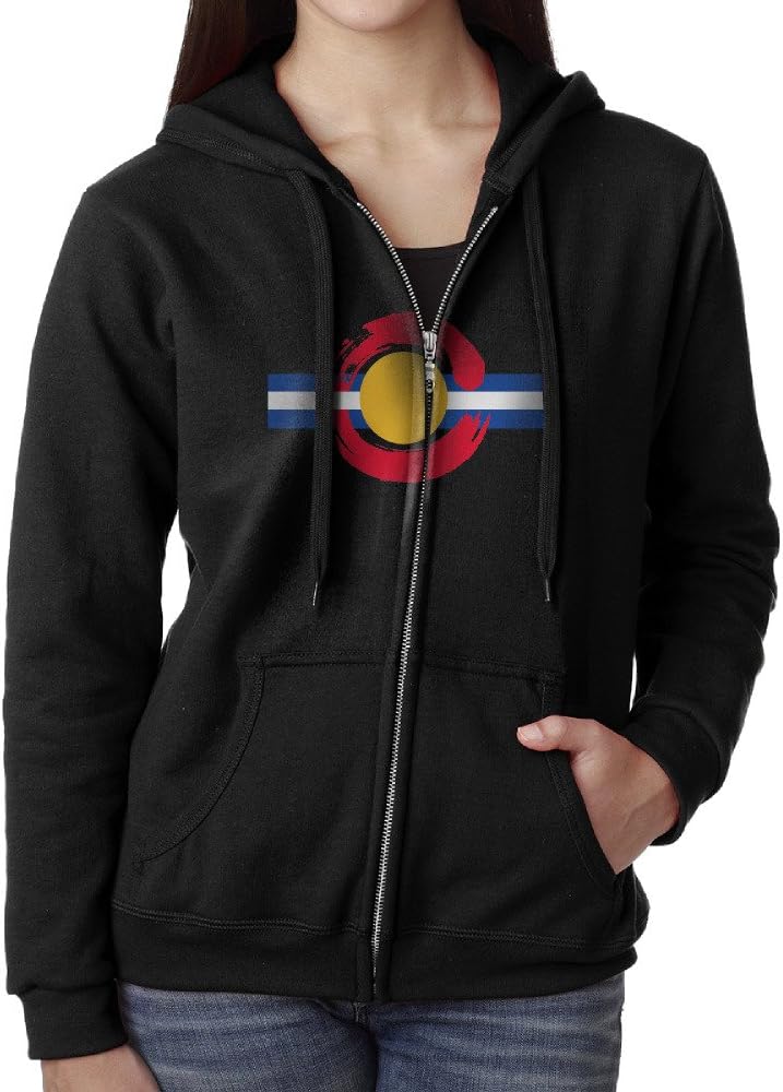 KJhsfub Casual Womens Colorado Flag Funny Love America State Full-Zip Sweatshirt Hoodie Jacket Medium