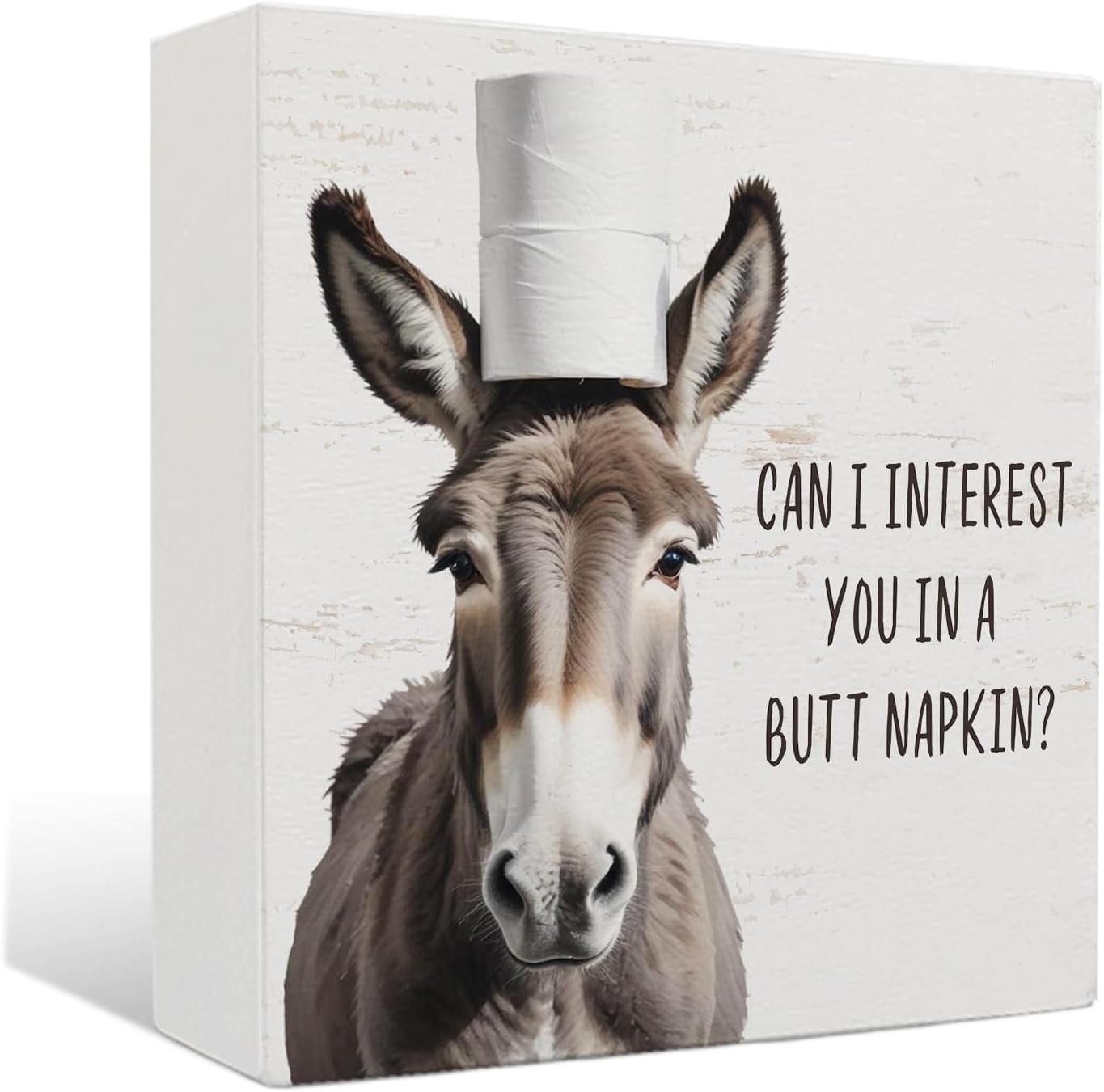 Funny Bathroom Wooden Signs - Rustic Donkey Bathroom Decor, Funny Farmhouse Decor, 5 X 5 Inches