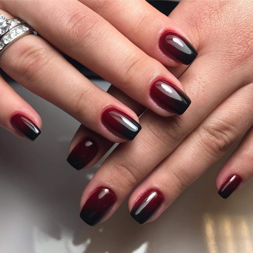 30Pcs Ombre Red Press on Nails Short Square Acrylic French False Nails,SXVME Short Coffin Natural Gradient Color Acrylic Fake Nails Set Elegant Glossy Gel Stick on Nail for Women Daily Wear