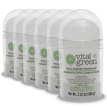 Vital Green Thai Crystal Potassium Alum Deodorant Unscented Mineral Deodorant For Men, Women And Athletes -3.53oz / 100 g 6 Units
