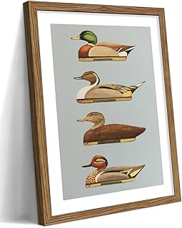 Vintage Framed Duck Wall Art, Rustic Farmhouse Hunting Canvas Wall Decor Painting, Retro Nature Mallard Duck Wildlife Prints Pictures for Bedroom Living Room 12x16 Inch Wood Frame