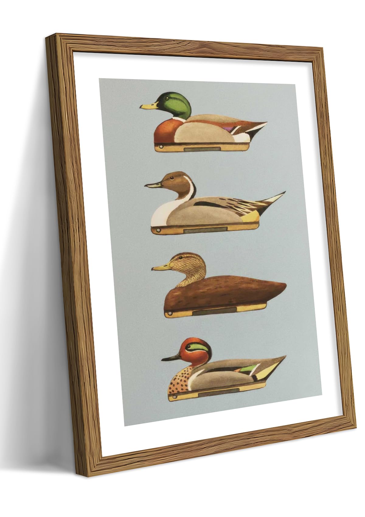 Vintage Framed Duck Wall Art, Rustic Farmhouse Hunting Canvas Wall Decor Painting, Retro Nature Mallard Duck Wildlife Artwork Prints Pictures for Bedroom Living Room 12x16 Inch Wood Frame