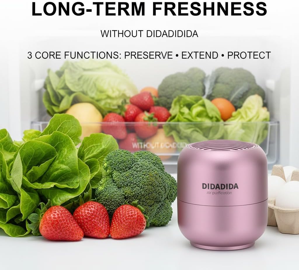 Refrigerator Deodorizer & Air Purifier - Eliminates 99% Odors, Long-Lasting Activated Charcoal Odor Absorber for Fridge & Home (Pink, 2PACK)