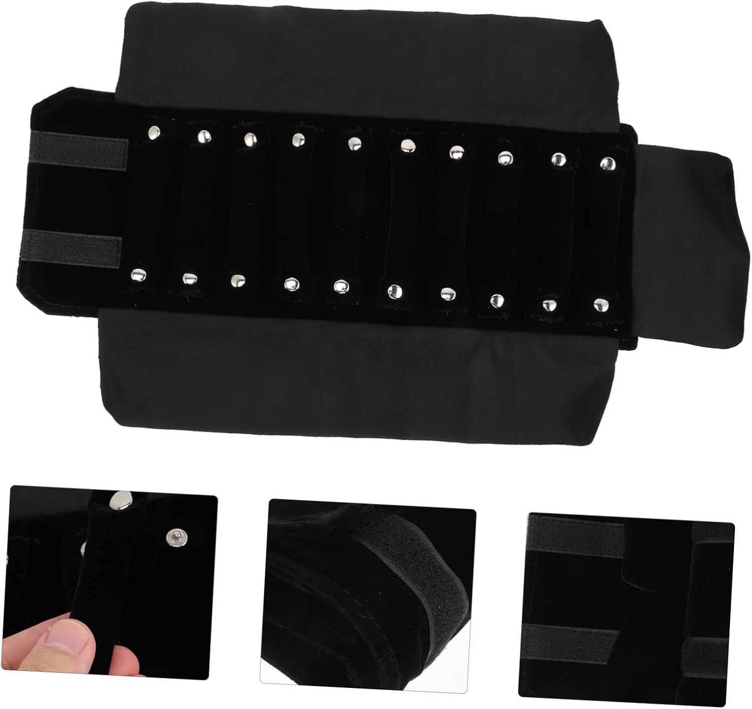 Garneck Travel Jewelry Storage Roll Bag Portable Ring Organizer Black Velvet Jewelry Holder for Travel and Home Use Craftsmanship Closure for Easy Access