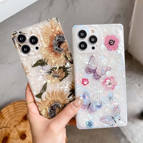 Miniatura 3 de KERZZIL Funda rectangular con bonito diseño de perlas brillantes compatible con iPhone 11, elegante, delgada, translúcida, mariposa, suave TPU para