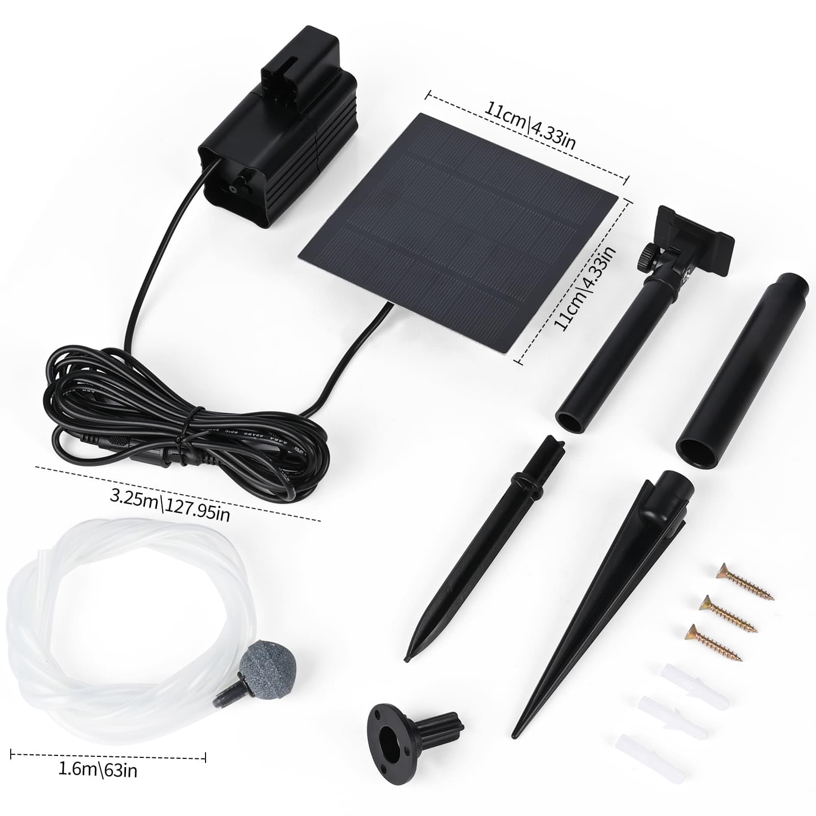 Euakee 2,5W Ossigenatore per Laghetto Solare, Aeratore Laghetto Solare, Pompa Acqua Laghetto Solare con Tubo di Ossigeno e Pietra della Bolla, Ossigeno Solare per Laghetto