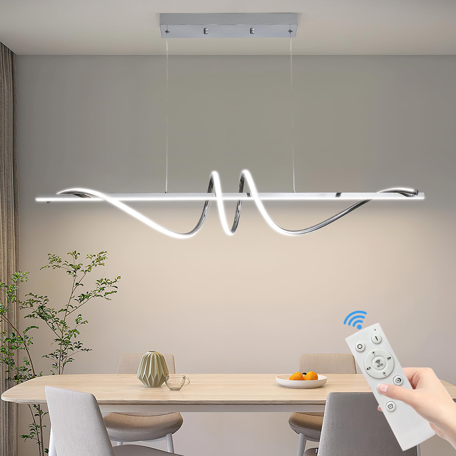 Matven Modern Ceiling Chandelier Light, Acrylic Anti Flicker Pendant Lamp with Remote Control Dimmable 3 Color Mode & Brightness for Kitchen Bar