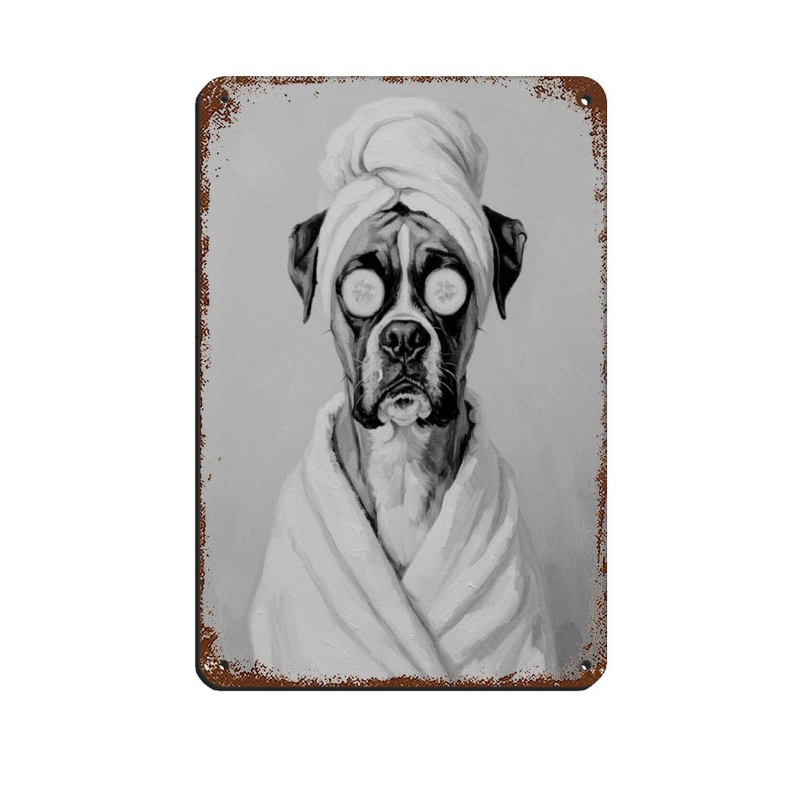 Bathroom Spa Art, Boxer Dog, Kids Art Tin Sign Vintage Metal Pub Club Cafe Bar Home Wall Art Decoration Poster Retro 8x12inch(20x30cm)