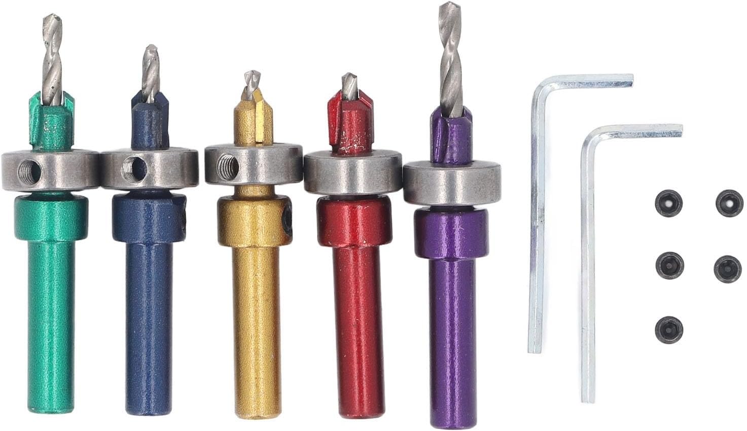 5Pcs Countersink Drill Bit Set, Wood Hole Cutter with Depth Stop for Woodworking