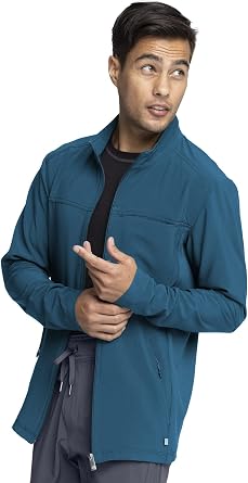 Infinity Men's Zip Front Jacket Modern Fit Rib-Knit Panels with 3 Pockets and Knit Sleeve Panel CK332A