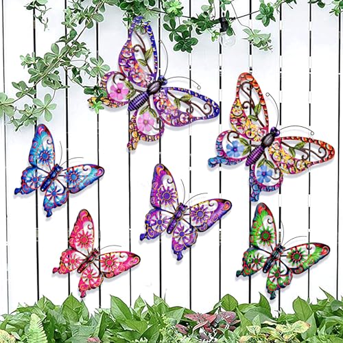 SUNREEK 6Pcs Metal Butterfly Wall Decor, 14Inch/9Inch Outdoor Butterfly Wall