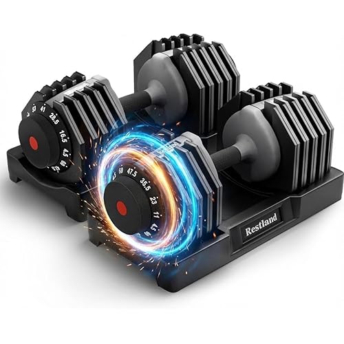 Restland Adjustable Dumbbell, 60LB Free Weight Set, Anti-Slip Handle, 10 Fast Adjust Settings, Home Gym Workout Strength Training Equipment for Men & Women