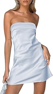 Womens Satin Silk Backless Strapless Mini Dress Sexy Low Back Tube Club Party Dress for Women - Buy now