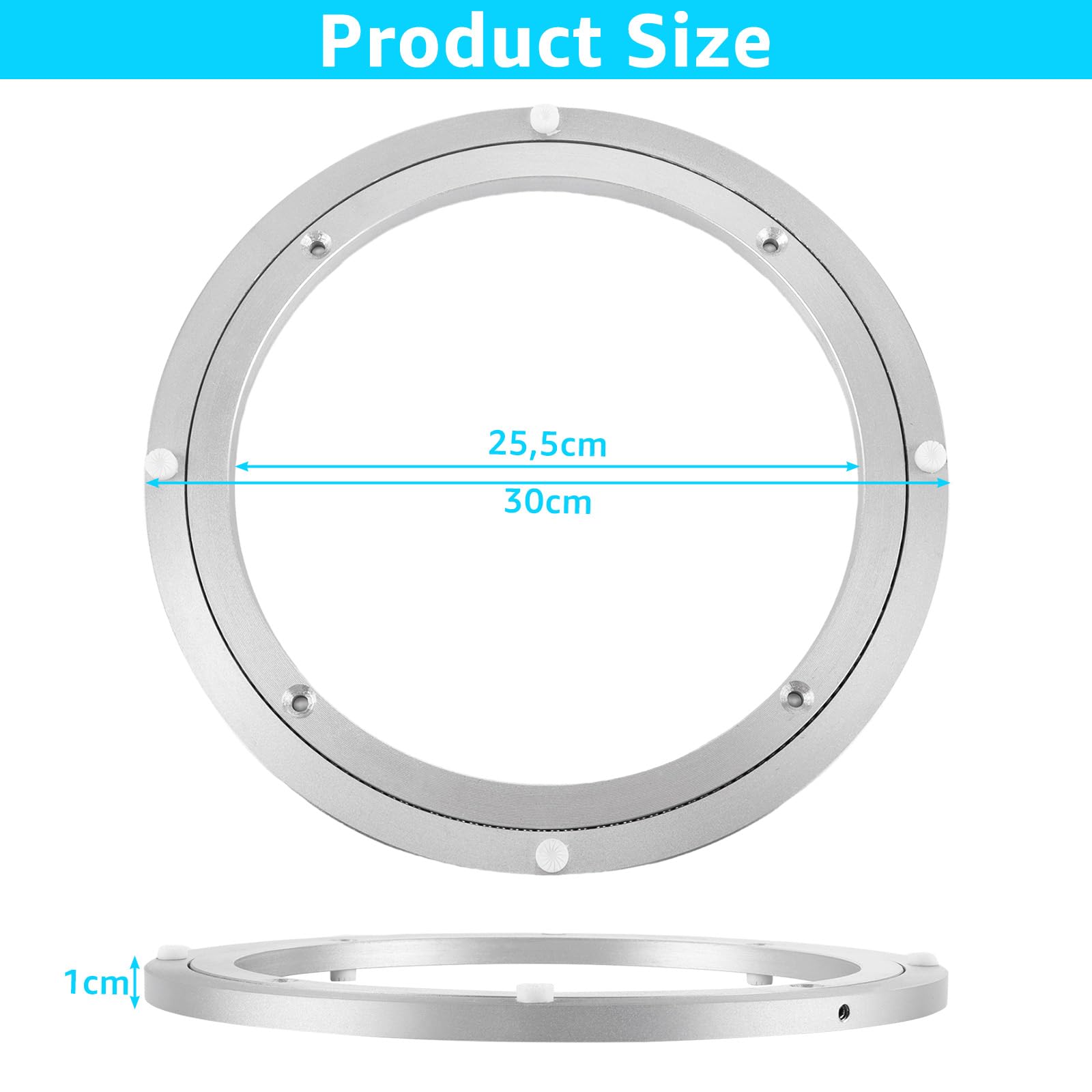 DAJAVE Plateau tournant rotatif en alliage d'aluminium de 30,5 cm - Roulement de table - Plateau rotatif pour cuisine, salon, table à manger ronde (30,5 x 10 mm)