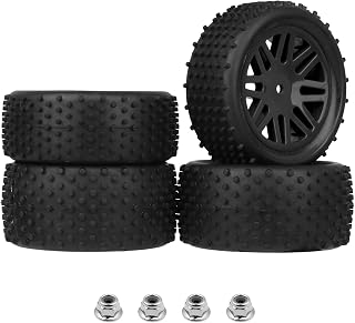 Hobbypark (4-Pack) 1/10 Scale Off Road Buggy Tires & Wheel Rims Set Front and Rear 12mm Hex Hubs with Foam Inserts for RC Hobby Car