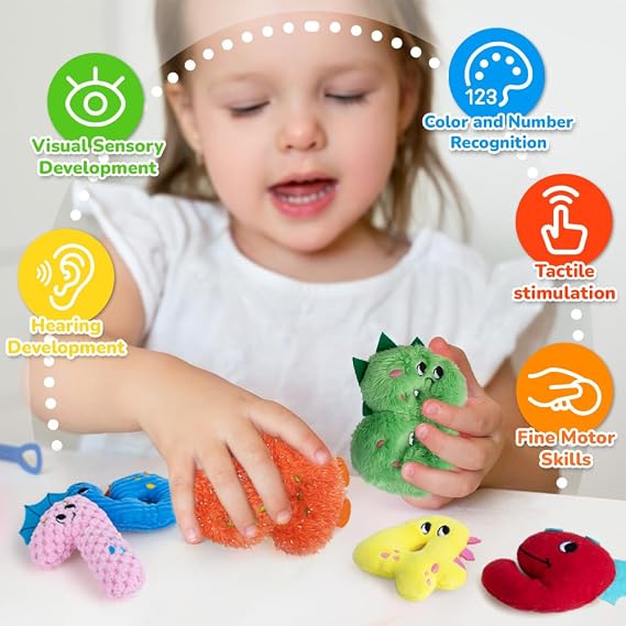 teytoy Texture Sensory Bean Bags Toys for Autism, 10 Fidget Sensory Number Toys with Storage Bag, Develop Fine Motor & Sensory Play for Baby Boys Girls Special Needs Developmental Toys
