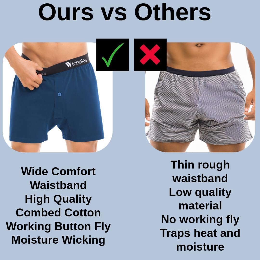 Men’s Boxers Cotton Underwear – Premium Boxer Shorts 3 Pack, Relaxed Fit Shorts with Button Fly, Tagless Waistband - Image 3