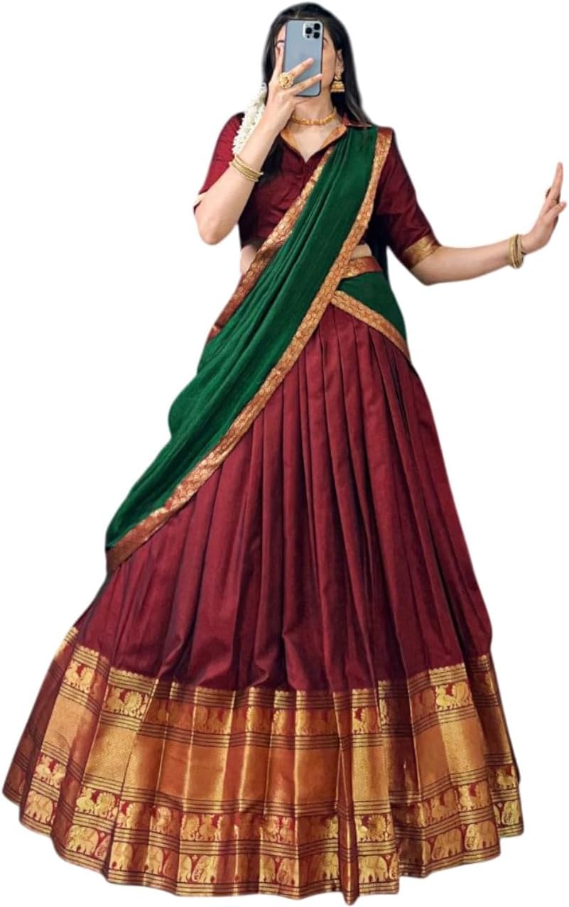 South Indian Lehenga Choli Readymade Indian Party Wear Half Saree Silk Lehenga For Women With Dupatta