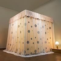 Vista 20 de Dosel de cama de princesa de 4 esquinas y linda mosquitera para cama de niñas, dormitorio de adultos, habitaciones de niños; cortina de mosquitero