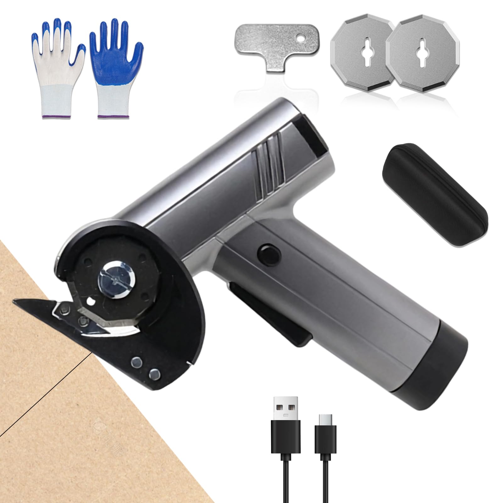 2026 New Rechargeable High-Speed Cardboard Cutter, 4V Rechargeable Cardboard Box Cutter, with LED Light, Safety Lock &amp; 2 Titanium Blades, Four Adjustable, Cut Cardboards/Leather/Fabric/DIY Craft