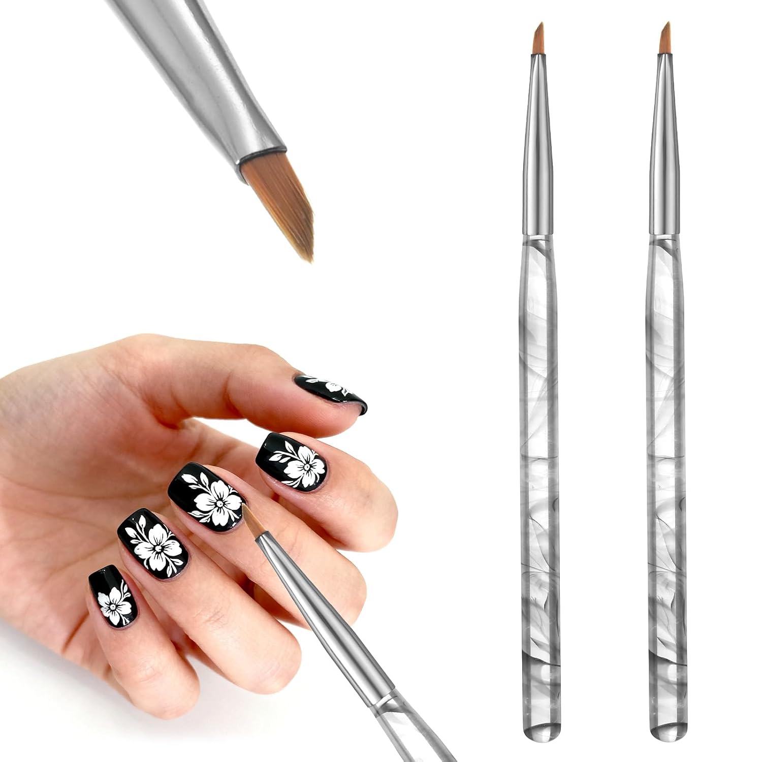 2PCS Triangular Pyramid Nail Brush for Flower, Thin Nail Art Brush, 3D Nails Art Brushes for Acrylic Gel Polish, Flower Petal Butterfly Design Painting Tool, Resin Handle for DIY Salon Nails Supplies