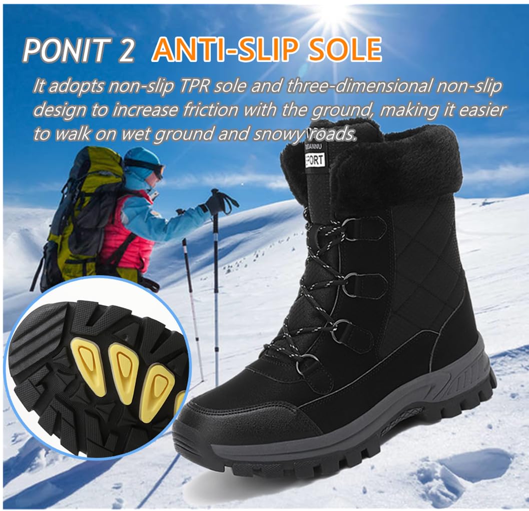 Botas de nieve para mujer con forro de piel botas de invierno impermeables botas de senderismo antideslizantes a media pantorrilla Zapatos Outdoor ligeras al aire libre