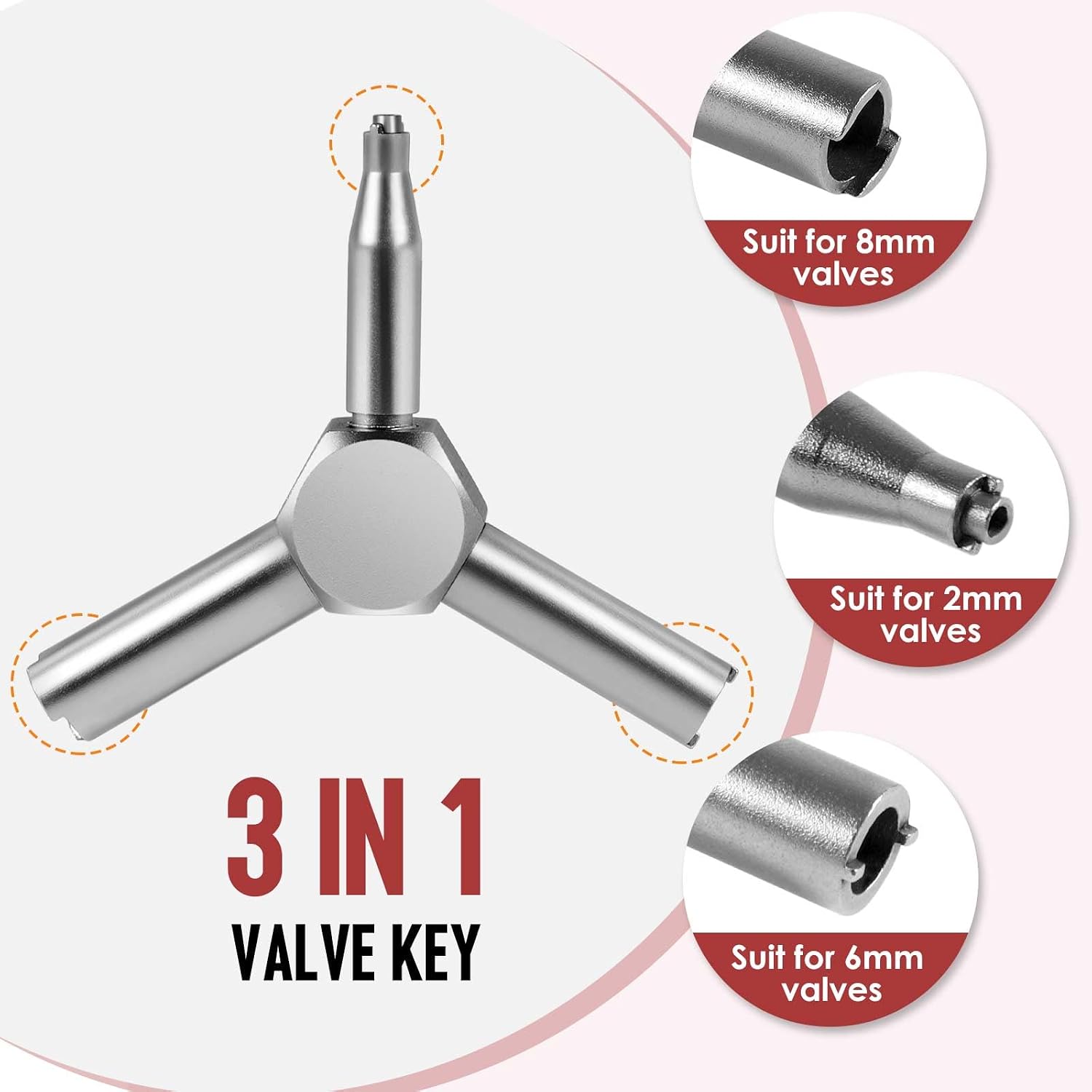 Pisman Airsoft Valve Key Tool 3 in 1, Stainless Steel GBB Magazine Valve Wrench for KSC WA WE TM KJW KWA, Air Pistol Valve Removal Tool with 2mm/6mm/8mm Tips