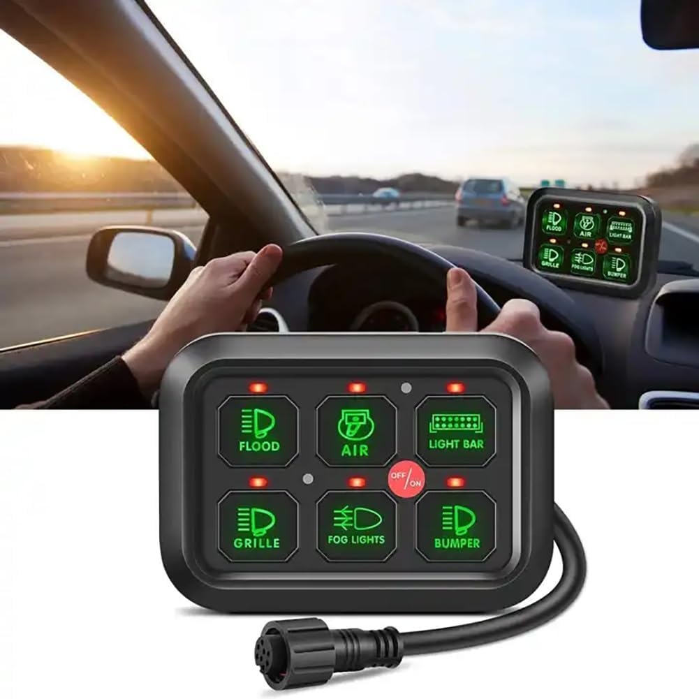 On-Off LED 6 Gang Switch Panel Automatic Dimmable, Waterproof Universal Circuit Control Relay System Slim Touch Panel for Car Truck Pickup Boat UTV SUV