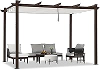 Vista 24 de PURPLE LEAF Pérgola Retráctil para Exteriores de 10' X 12' con Toldo de Sombra Solar Cubierta Blanca Refugio de Metal para Patio Jardín Porche Patio