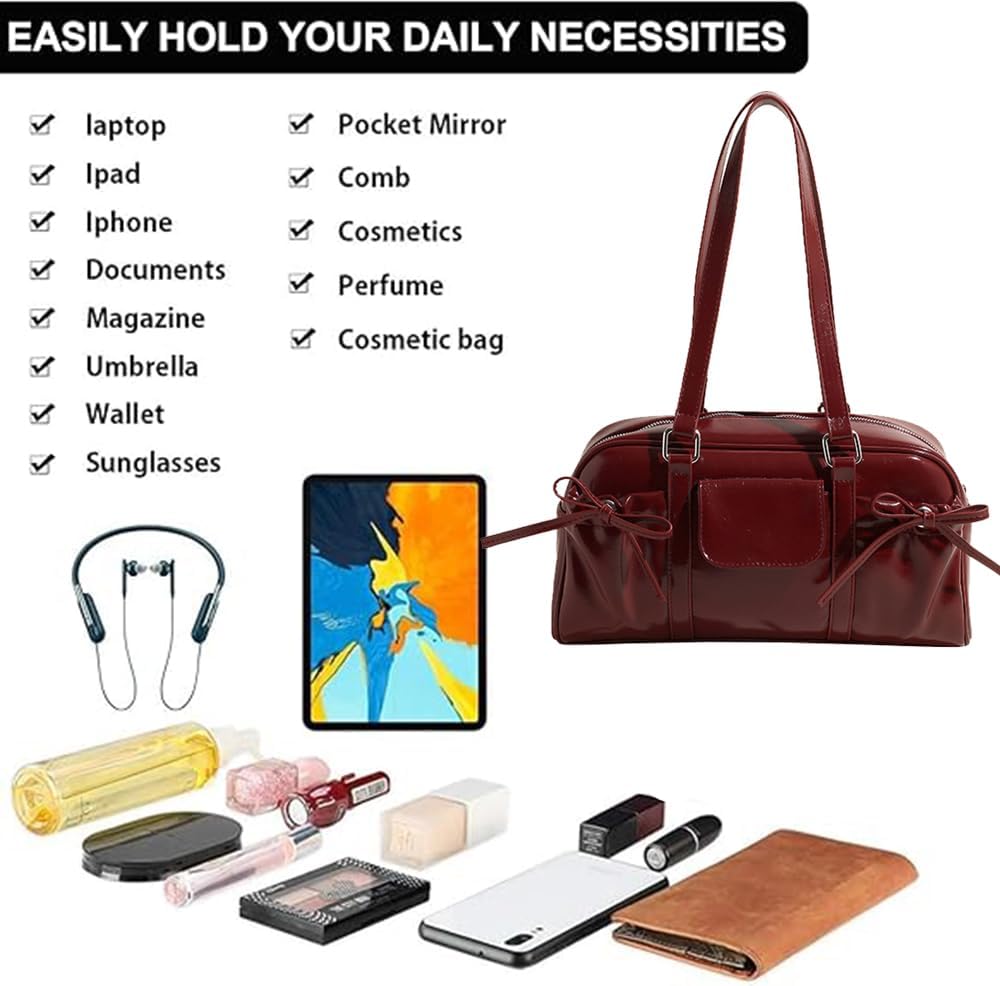 Retro Y2K Shoulder Tote Bag for Women - Faux Leather Top Handle Purse, Stylish Underarm Handbag for Everyday Use, Shopping, Work, Travel - Image 4