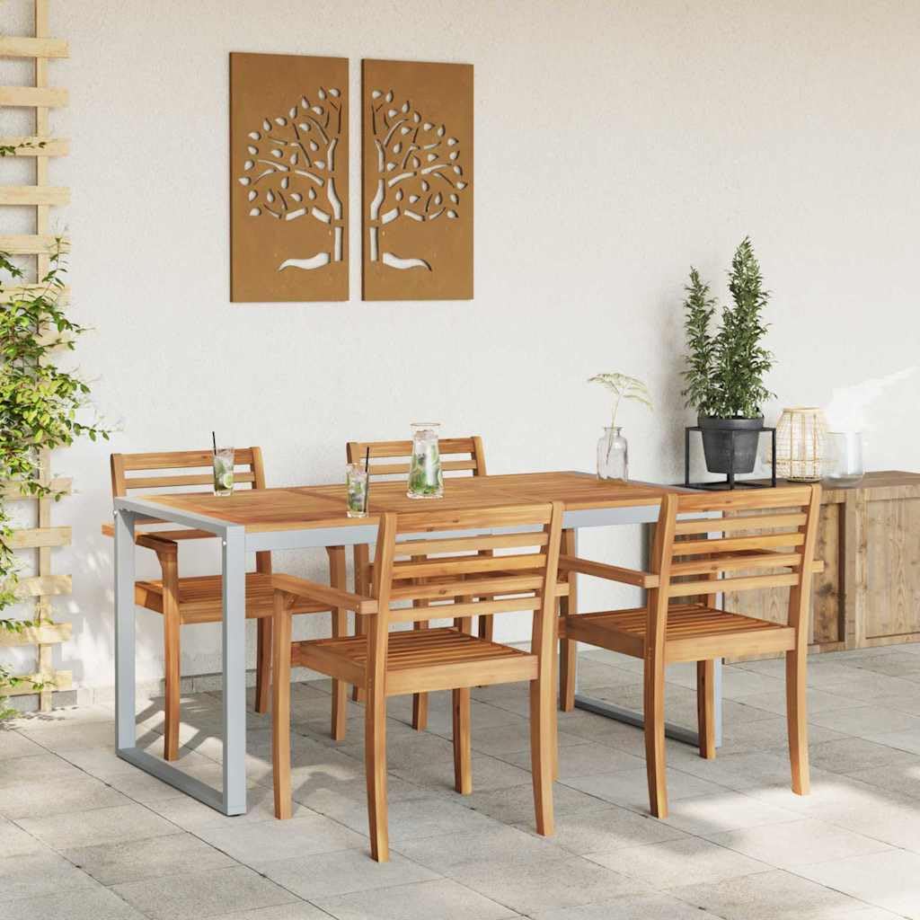 Stół ogrodowy, szary, 160 x 80 x 75 cm, lite drewno akacjowe ze stalową ramą, stół zewnętrzny na taras, balkon i do ogrodu, idealny do jedzenia, pikniku, dla rodziny i gości na patio lub