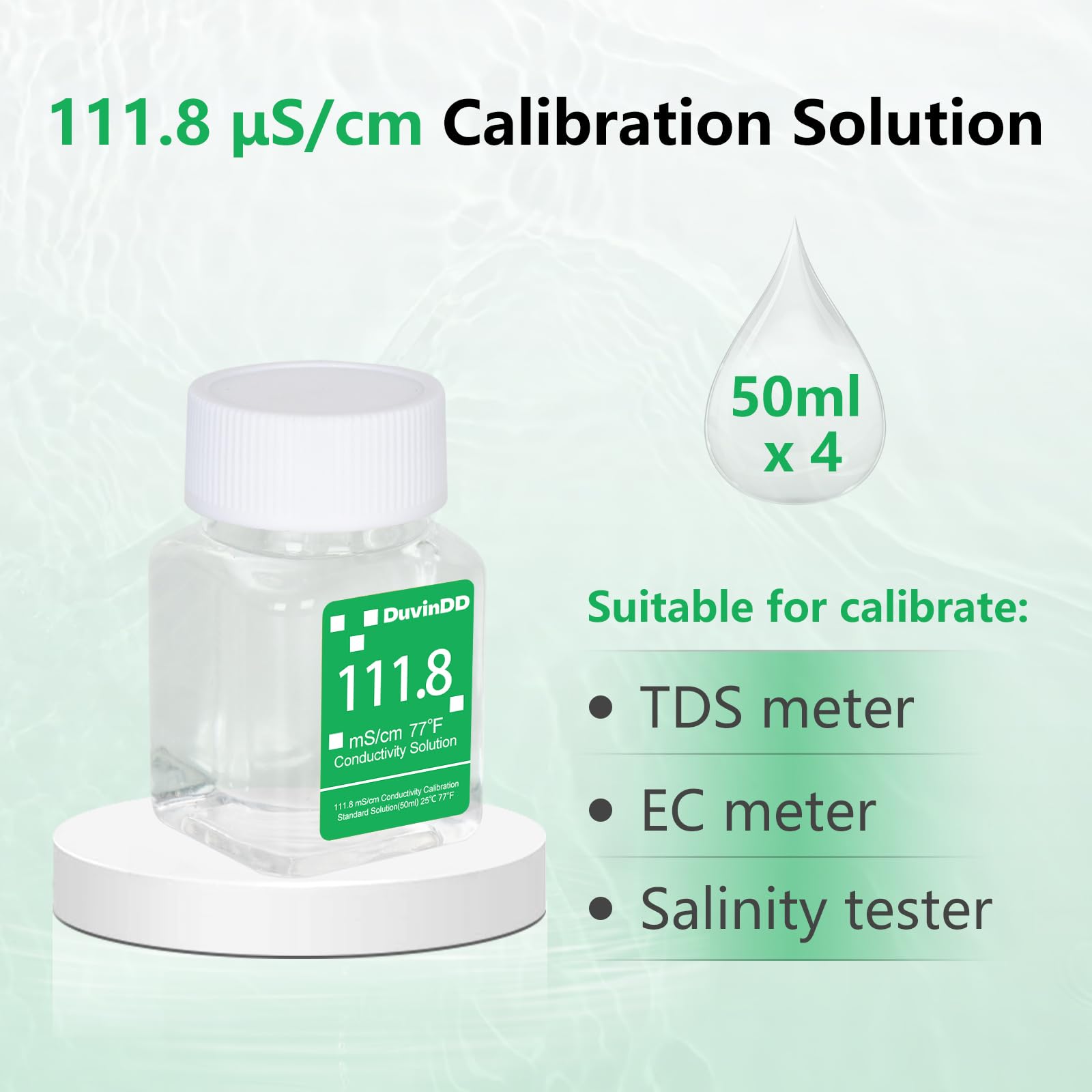111.8 mS/cm Calibration Solution for Salinity Tester, EC Meter, Pool Salt Tester, Professional Water Tester Calibration Solution, 4 Bottles of 50mL