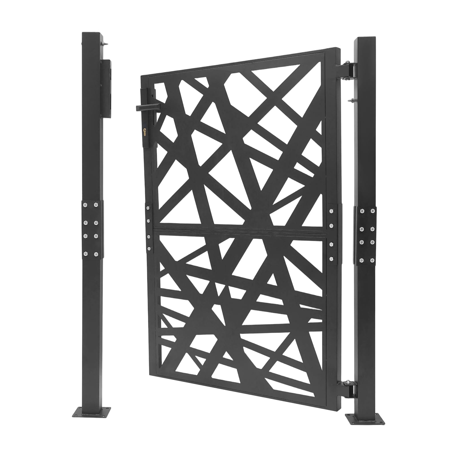 Cancello da giardino in metallo, 105 x 125 cm, con serratura, in acciaio, per giardino, terrazza, cancello da esterni, cancello in ferro, apertura e chiusura a 180° (nero)