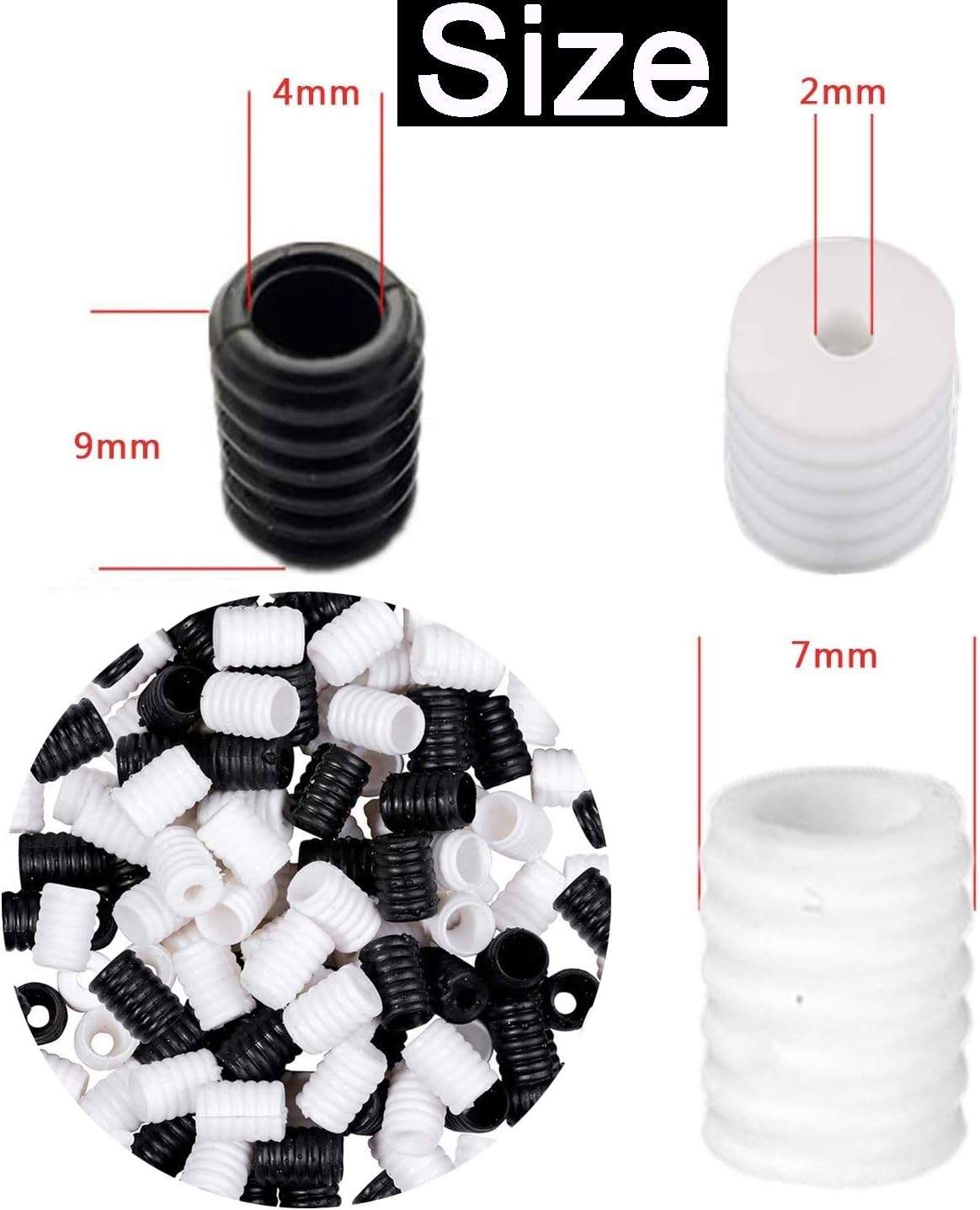 Cord Locks Soft Silicone Toggles for Drawstrings, Adjustable Lanyard Buckle, Elastic Cord Adjuster Non Slip Stopper for DIY Face Mask Making Supplies Accessories(100 pcs,White&Black)