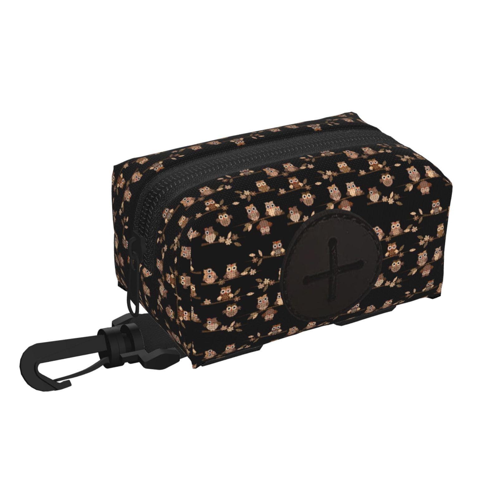Pphgut Black Cute Brown Cartoon Owls Print Waterproof Pet Waste Treat Bag Outdoor Walking Hiking Pouch Camping Accessory
