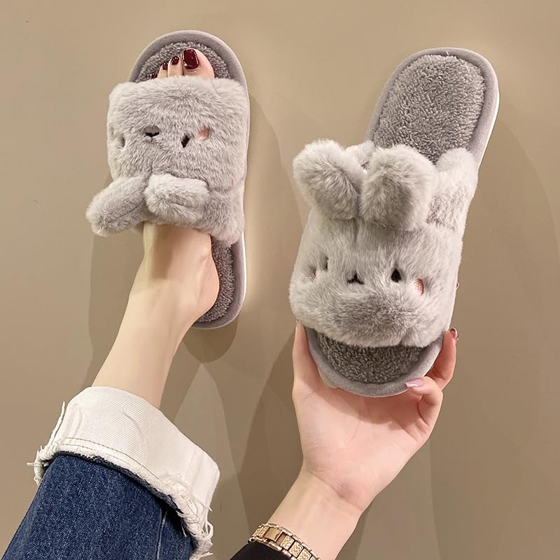 Cute Slippers Cartoon Warm Faux Fur Fuzzy Sandals for Women Men Open Toe Slipper Slides for Indoor Outdoor4