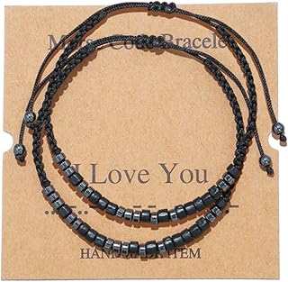 2 Pcs Matching Bracelets for Couples Morse Code Couples Bracelets Long Distance Relationship Gifts Adjustable Hematite Beads Bracelets I Love You Morse Code Bracelets
